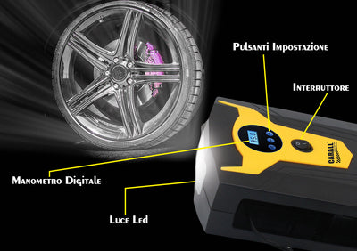 Compressore Aria Portatile Pompa Digitale Per Auto Moto Bici Con Accendisigari Si Ferma In Automatico Con Luce Led Per Uso Nottu