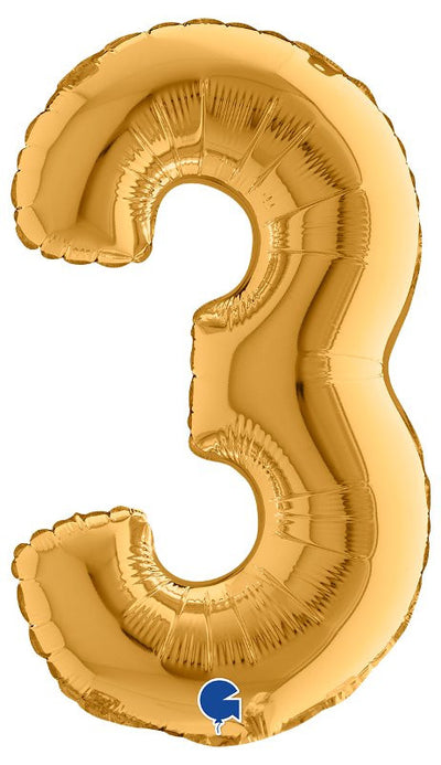 Palloncino Mylar 14'' (35CM) Numero 3 Gold (Oro) Grabo Srl (Palloncini Mylar)