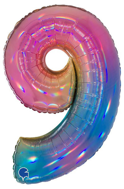 Palloncino Mylar 40'' (100CM) Numero 9 Colourful Rainbow