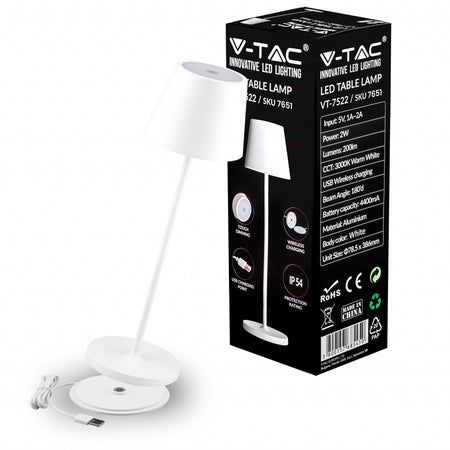 VT-7522 V-TAC Lampada LED da Tavolo 2W Colore Bianco in Alluminio con caricatore Wireless e Touch Dimmerabile 3000K IP54 Illuminazione/Illuminazione per interni/Lampade/Lampade da tavolo e abat-jour Zencoccostore - Formia, Commerciovirtuoso.it