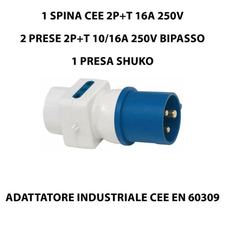 Adattatore Spina Industriale CEE 16A Presa Schuko + Bipasso 10/16A 250V