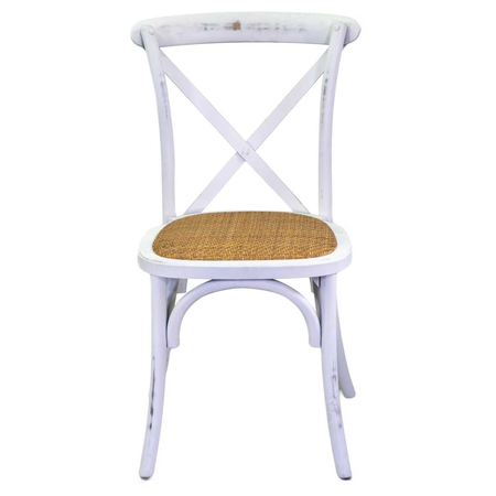Sedia legno cross bianco antico seduta intreccio impilabile cm50x50h46,5/88 Vacchetti