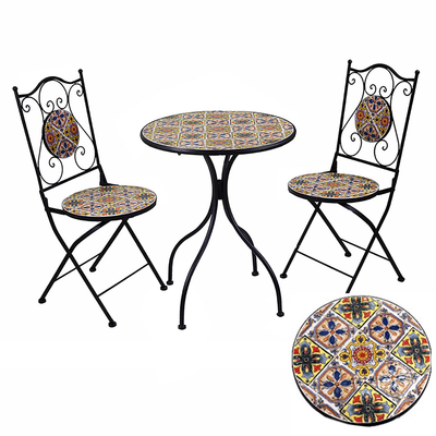Tavolo mosaico metallo trapani tondo con 2 sedie cmø60h75 Vacchetti