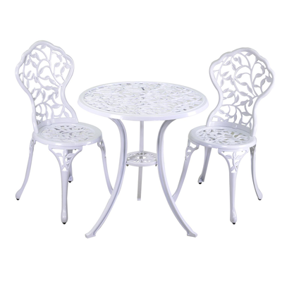 Tavolo alluminio pressofuso Volterra bianco opaco tondo con 2 sedie Vacchetti