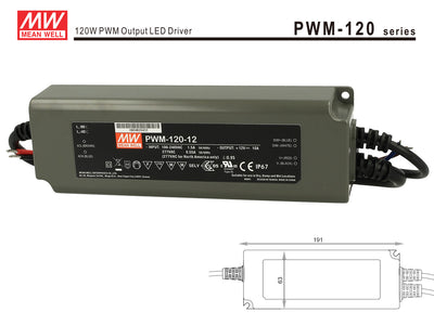 Alimentatore Led Meanwell PWM-120-12 Dimmerabile 120W 12V IP67 Dimming 3 in 1 0-10V 10V PWM Resistance