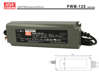 Alimentatore Led Meanwell PWM-120-24 Dimmerabile 120W 24V IP67 Dimming 3 in 1 0-10V 10V PWM Resistance