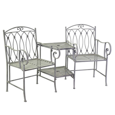 Panchina 2 posti con tavolo metallo Ragusa e portaombrellone grigio Vacchetti