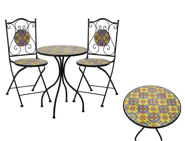 Tavolo metallo mosaico catania tondo con 2 sedie cmø60h75 Vacchetti