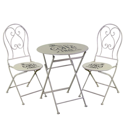 Tavolo metallo bianco anticato tondo con 2 sedie cm ø60h70,5