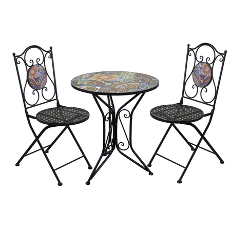 Tavolo mosaico metallo Galatone tondo con 2 sedie cm ø60h71 Vacchetti