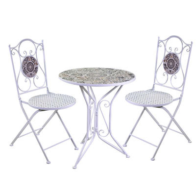 Tavolo mosaico metallo Frigole tondo con 2 sedie cm ø60h71 Vacchetti