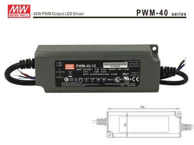Alimentatore Led Meanwell PWM-40-12 Dimmerabile 40W 12V IP67 Dimming 3 in 1 0-10V 10V PWM Resistance