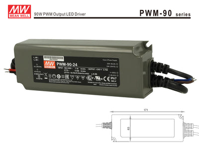 Alimentatore Led Meanwell PWM-90-24 Dimmerabile 90W 24V IP67 Dimming 3 in 1 0-10V 10V PWM Resistance