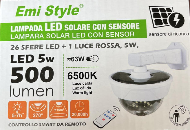 Lampada Led Con Pannello Solare e Sensore Movimento 5W 500lm 6500K Con Forma di Finta Telecamera Dome A2Zworld