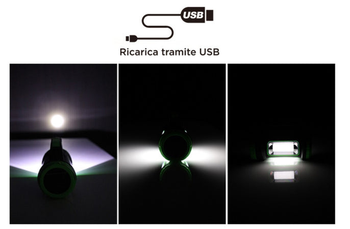 Torcia Led Solare Lanterna da Campeggio Ricaricabile USB e Solare Batteria 1500mAh 5 Modalit&agrave A2Zworld