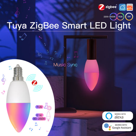 Lampada Led E14 ZigBee 3.0 Smart WiFi 5W RGB CCT Dimmerabile APP Compatible Amazon Alexa Google Home Ledlux