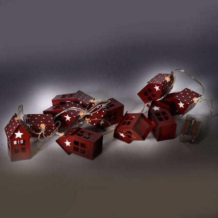 Decorazione casette in metallo con luci Lanterna con 10 led - rosso Vacchetti