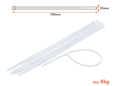 100 Fascette Cablaggio Stringicavo 2.5X100mm Colore Bianco Per Legare Fili Cavi SKU-11159 V-Tac