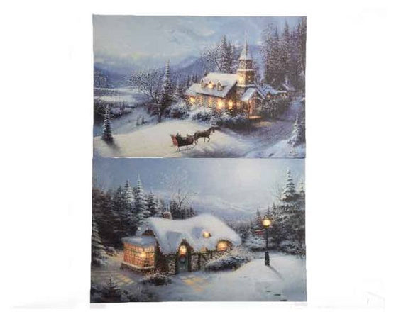 LED canvas painting 2ass in bo 2 assortiti canvasses w inverno landscape excl.: 2x AA batteries 5 LED con bianco caldo steady le Kaemingk