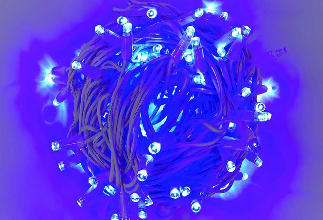 Catena Luminosa di Luci Led IP65 10 Metri Con 100 Led Filo Bianco Luce Blu Con Connettore Allungabile Ettroit