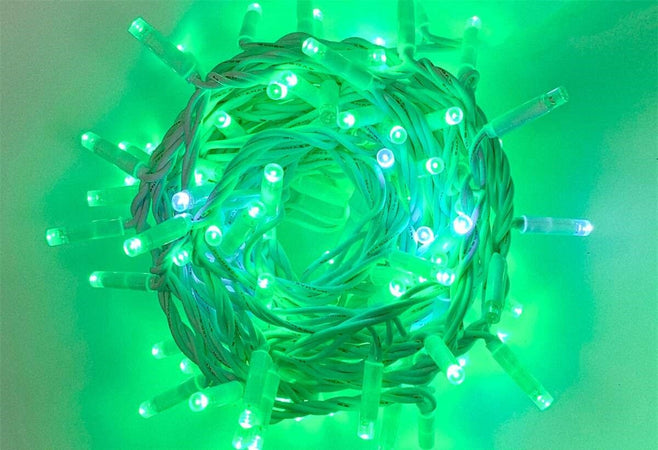 Catena Luminosa di Luci Led IP65 10 Metri Con 100 Led Filo Bianco Luce Verde Con Connettore Allungabile Ettroit