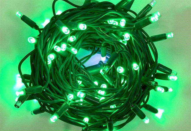Catena Luminosa di Luci Led IP65 10 Metri Con 100 Led Filo Verde Luce Verde Con Connettore Allungabile Ettroit