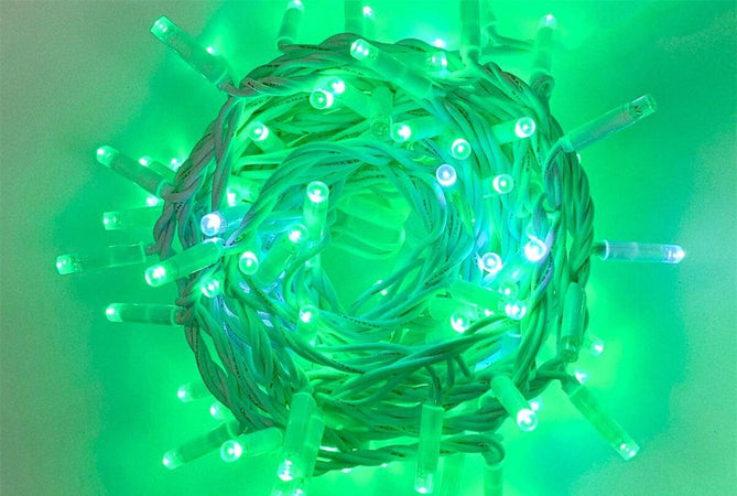 Catena Luminosa di Luci Led IP65 30 Metri Con 300 Led Filo Bianco Luce Verde Con Connettore Allungabile Ettroit