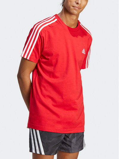 Adidas T-shirt Uomo ESSENTIALS SINGLE JERSEY 3-STRIPES TEE Rosso IC9339