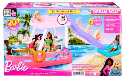 Barbie - Barca dei Sogni, Playset con piscina, scivolo, un delfino e 20+ accessori, giocattolo per bambini, 3+ anni, HJV37 Mattel