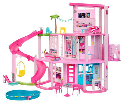 Barbie - Casa dei Sogni di Barbie, playset casa delle bambole con piscina, scivolo a 3 piani, ascensore e aree di gioco per cuccioli, 75+ accessori, giocattolo per bambini, 3+ anni, HMX10 Mattel
