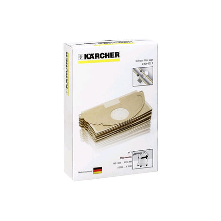 Kärcher Sacchetto Filtro in Carta per Aspiratori solidi liquidi WD 2 (MV 2), Confezione da 5 Pezzi Karcher