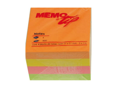Memo stick cubo adesivo 51x51 400 fogli neon