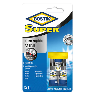 ADESIVO ISTANTANEO UNIVERSALE 'SUPER MINI' gr. 3 - 3 pz x 1 gr. (clip strip) Bostik