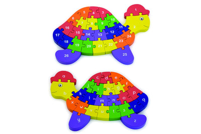 Tartaruga Puzzle con lettere e numeri in legno
