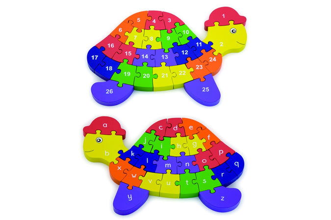 Tartaruga Puzzle con lettere e numeri in legno Viga