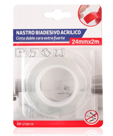 Nastro Biadesivo Acrilico Extra Forte Trasparente 24mm X 2MT A2Zworld