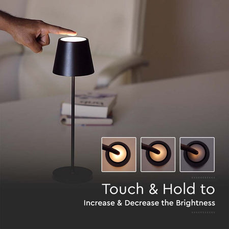 Lampada LED da Tavolo 2W Colore Nero in Alluminio con caricatore Wireless e Touch Dimmerabile 3000K IP54 SKU-7652 V-Tac