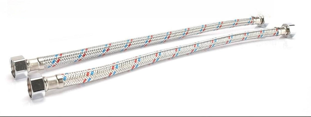 Coppia Tubi Flessibili Per Miscelatore Rubinetto Lungo 30cm Connettori F 1/2" e F 1/2"