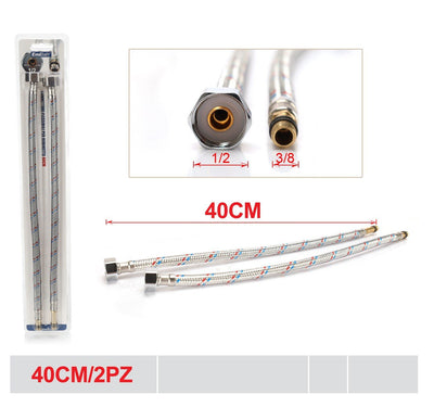 Coppia Tubi Flessibili Per Miscelatore Rubinetto Lungo 40cm Connettori F 1/2'' e M 3/8''