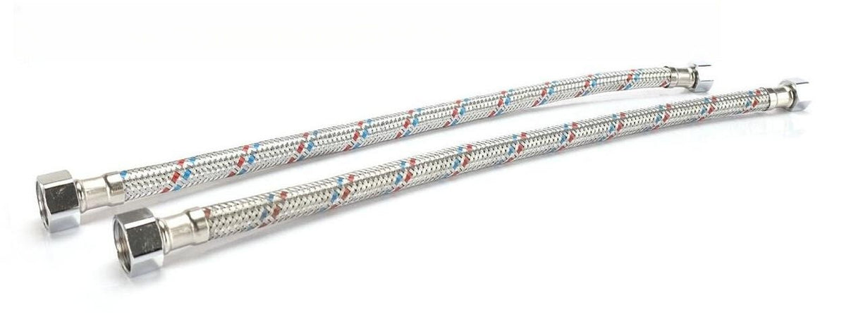 Coppia Tubi Flessibili Per Miscelatore Rubinetto Lungo 40cm connettori F 1/2'' e F 3/8'' A2Zworld
