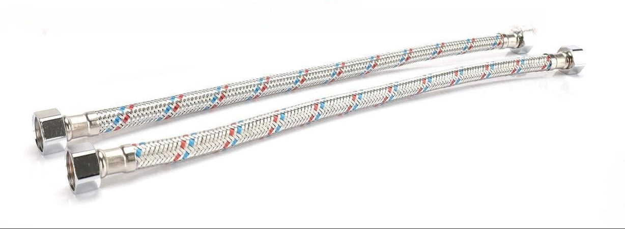 Coppia Tubi Flessibili Per Miscelatore Rubinetto Lungo 50cm Connettori F 1/2" e F 1/2"
