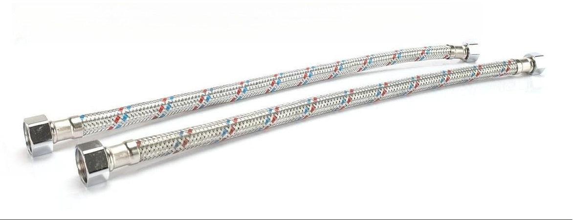 Coppia Tubi Flessibili Per Miscelatore Rubinetto Lungo 50cm connettori F 1/2'' e F 3/8'' A2Zworld