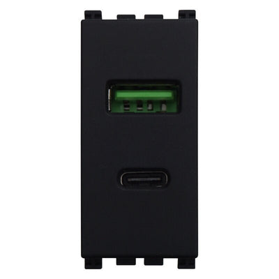ETTROIT Modulo Presa Caricatore USB 2 Porte 3,1A USB-A + USB Type C Colore Nero Compatibile Con Vimar Arkè