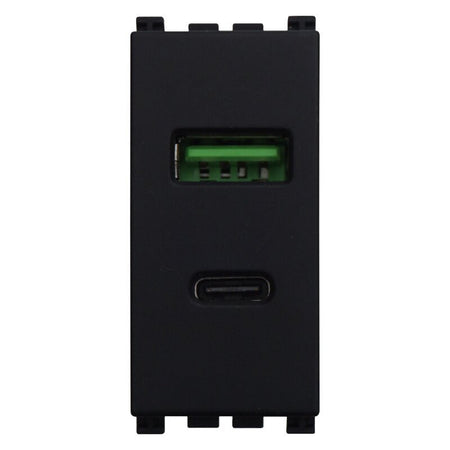 ETTROIT Modulo Presa Caricatore USB 2 Porte 3,1A USB-A + USB Type C Colore Nero Compatibile Con Vimar Ark&egrave