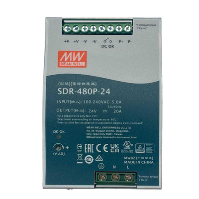 MeanWell SDR-480P-24 Alimentatore DIN RAIL 480W 24V 20A Per Automazione Industriale Input 220V 110