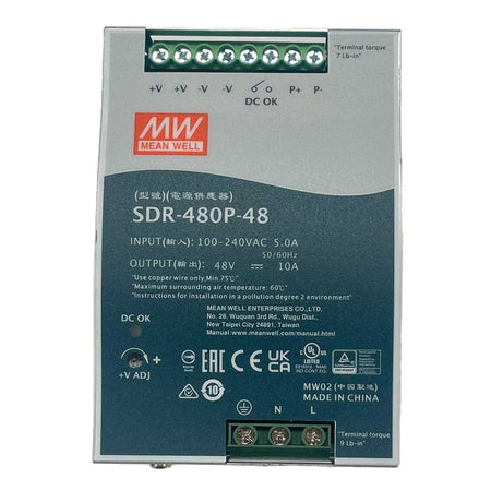 MeanWell SDR-480P-48 Alimentatore DIN RAIL 480W 48V 10A Per Automazione Industriale Input 220V 110