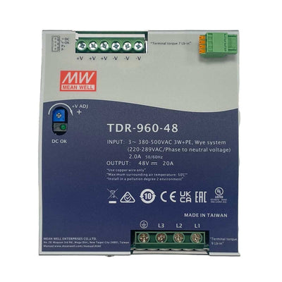 MeanWell TDR-960-48 Alimentatore DIN RAIL 960W 48V 20A Input 380V Trifase Per Uso Industriale