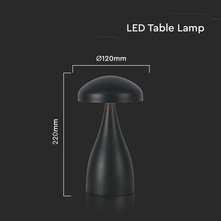 Lampada LED da Tavolo 1W con Batteria 1800mAh Ricaricabile USB C Colore Nero in Metallo Dimmerabile 3 In 1 SKU-7895 V-Tac