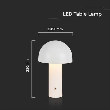 Lampada LED da Tavolo 3W con Batteria 1800mAh Ricaricabile USB C Colore Bianco in Metallo Touch Dimmerabile 3in1 SKU-7899 V-Tac