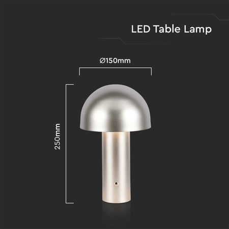 Lampada LED da Tavolo 3W con Batteria 1800mAh Ricaricabile USB C Colore Oro in Metallo Touch Dimmerabile 3in1 SKU-7937 V-Tac